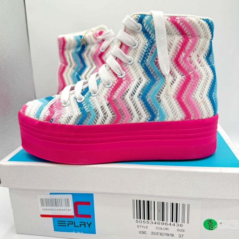 NWT Jeffrey Campbell JC Play Homg Platform High Top Sneakers Crochet Multi pink